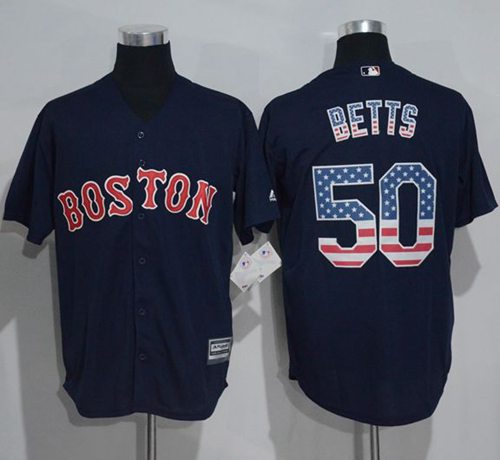 Red Sox #50 Mookie Betts Navy Blue USA Flag Fashion Stitched MLB Jersey - Click Image to Close